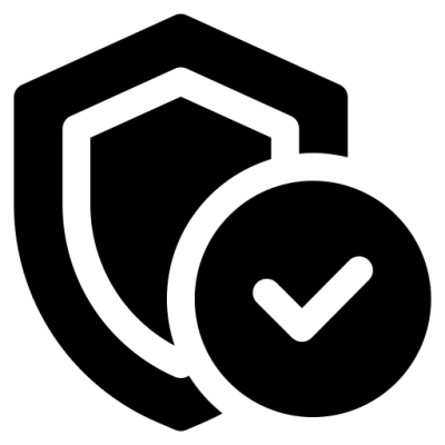 Shield with a check mark icon, symbolizing security.